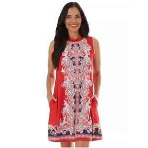 Red Blue Paisley Print Sleeveless Shift Dress w/Pockets Size XXL 2X 20 Plus Size